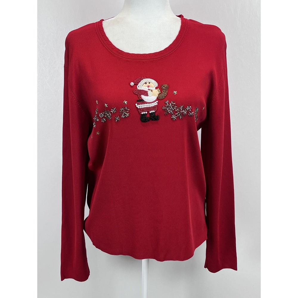 NEW! Vtg Lisa International Fine Knit Christmas Sweater Sz X-Large Santa Beads